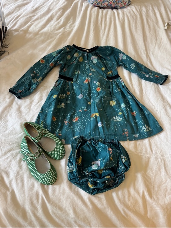 Oso & Me Other - Kids Teal Space-Print dress